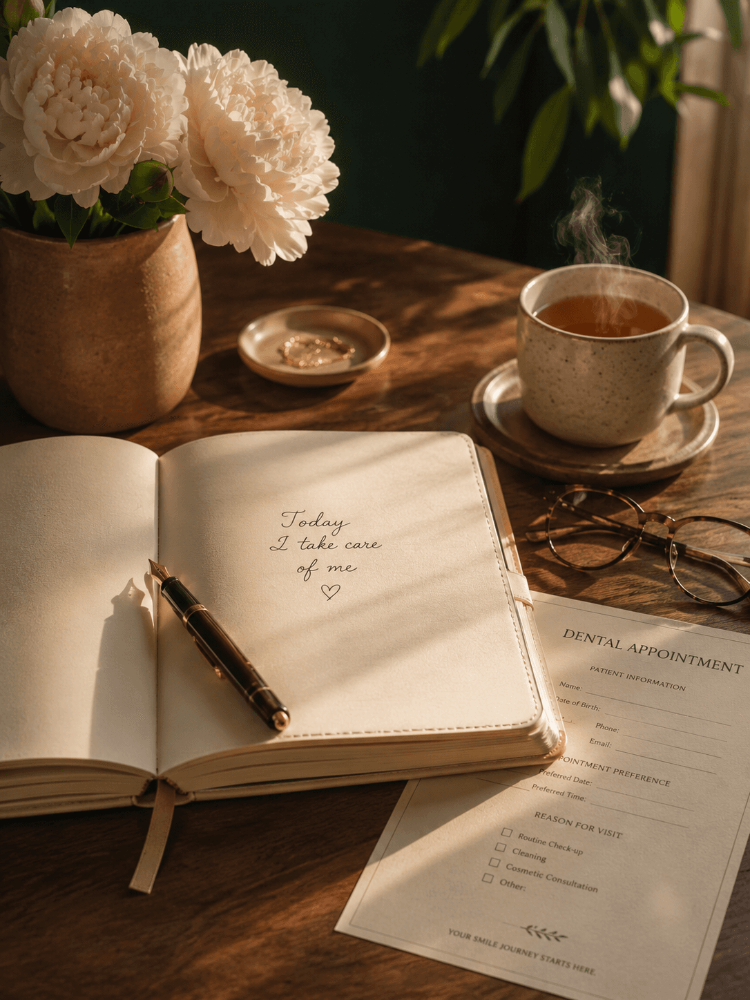 Journal reading 'Today I take care of me' — your first step toward a better smile at Family Dental Clinic